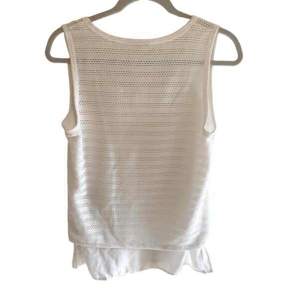 Milano White Eyelet Scoop Neck Lined Layered Lightweight Tank  Size S - Picture 2 of 6